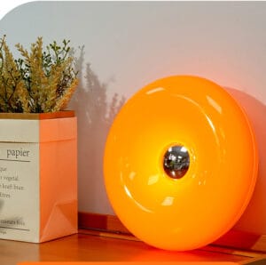 Orange donut table lamp with warm ambient lighting