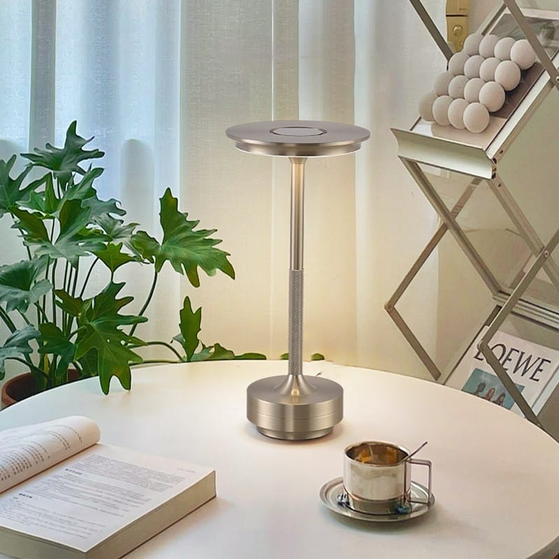 Rechargeable cordless silver table lamp